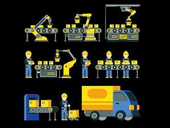 Industrial Intelligent Robot Arm Workshop Equipment Silhouette 3d model