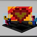 Creative Decorative Display With Black Grid Base Red Pixel Heart And Colorful Blocks