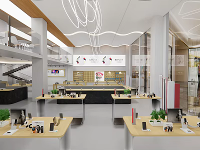 Modern Digital Store Interior With Display Tables Mobile Phones And Accessories 3d model