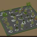 Multiple Tree Pits With Different Shapes And Tree Plantings In Landscape Layout 3d model