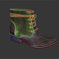 Textured Leather Gray Boots with Orange Laces and Wooden Sole Design