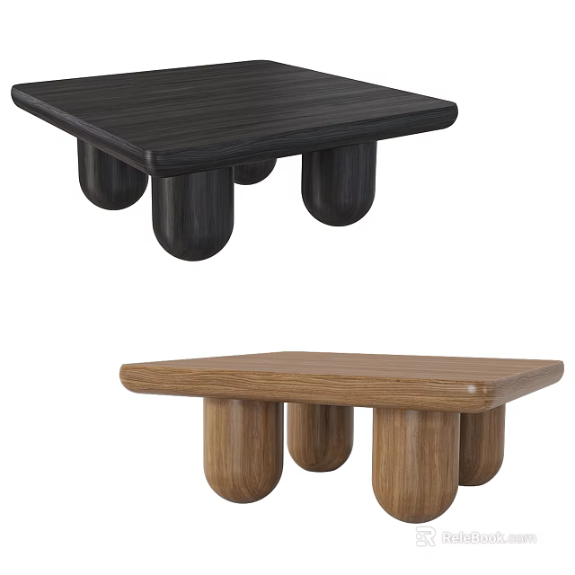 Black and Light Wooden Square Coffee Tables with Cylindrical Legs 3d model