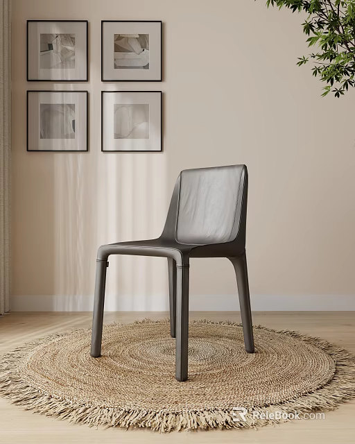 Modern Dining Chair Sleek Design On Woven Rug Wooden Floor Room With Wall Art 3d model 