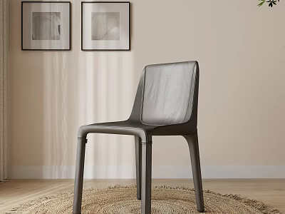 Modern Dining Chair Sleek Design On Woven Rug Wooden Floor Room With Wall Art 3d model
