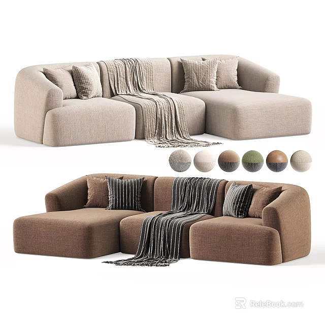 Modern Sectional Sofa with Pillows Throw Blanket and Multiple Color Options 3d model 