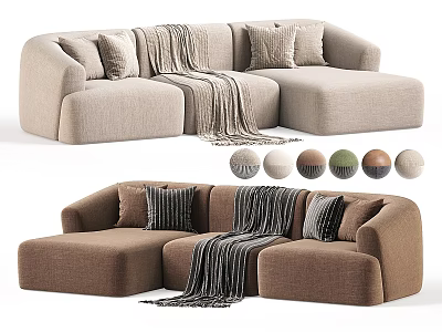 Modern Sectional Sofa with Pillows Throw Blanket and Multiple Color Options 3d model