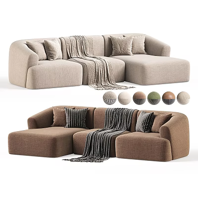 Modern Sectional Sofa with Pillows Throw Blanket and Multiple Color Options 3d model