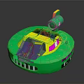 Green Circular Toy Spaceship Model Featuring Yellow Top And Colorful Parts