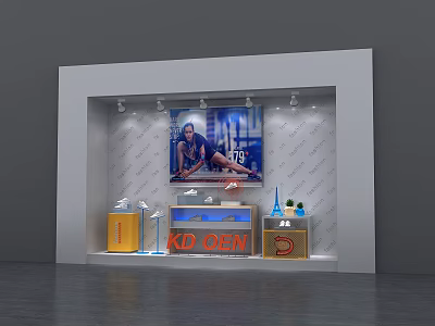Window Display Featuring Large Screen KD OPEN Sign Spotlights And Decorative Items 3d model