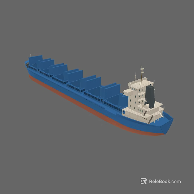 Blue Hull Cargo Ship Featuring Red Bottom Multiple Cargo Holds And White Multi Deck Superstructure 3d model 