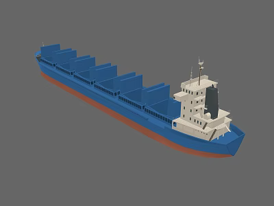 Blue Hull Cargo Ship Featuring Red Bottom Multiple Cargo Holds And White Multi Deck Superstructure 3d model