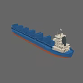 Blue Hull Cargo Ship Featuring Red Bottom Multiple Cargo Holds And White Multi Deck Superstructure