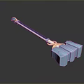 Blue And Gold Fantasy Hammer With Long Handle And Decorative Details For Game Weapons