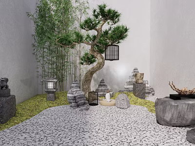 Japanese style landscape sketch dry landscape courtyard garden 3d model