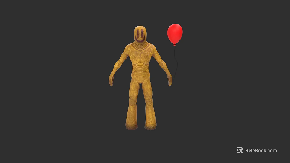 Game and Movie Character Yellow Humanoid with Three Vertical Lines on Face and Red Balloon 3d model 