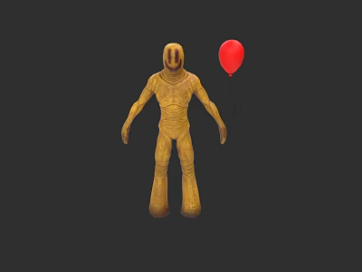 Game and Movie Character Yellow Humanoid with Three Vertical Lines on Face and Red Balloon 3d model
