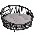 Stylish Black Rattan Pet Furniture With Round Design And Gray Cushion