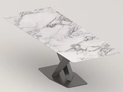 Modern Dining Table With White Marble Tabletop And Black Metal Geometric Legs 3d model