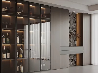 Modern Wine Cabinet With Glass Doors And Interior Lighting For Wine Bottles And Glasses 3d model