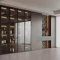 Modern Wine Cabinet With Glass Doors And Interior Lighting For Wine Bottles And Glasses