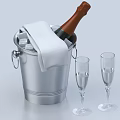 Stainless Steel Champagne Bucket Set With Bottle Glasses And White Towel