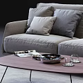 Cozy Modern Sectional Sofa With Plush Pillows Soft Throw Blanket And Round Coffee Table 3d model