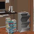 White Multi Tiered Drawer Bookshelf With Desk Computer Stationery And Stacked Books