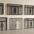 Modern Double Doors Collection Featuring Various Glass Panels And Black Frames 3d model
