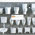 White Urinals Showcased With Toilets And Sinks On Grey Tile Bathroom Wall