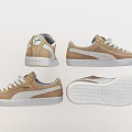 Tan Low Top Casual Sneakers With White Stripes And Rubber Sole Design
