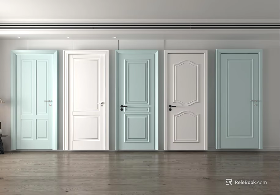 Hinged Doors in Various Styles and Colors with Different Panel Designs 3d model 