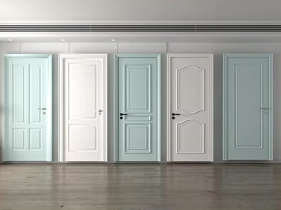 Hinged Doors in Various Styles and Colors with Different Panel Designs 3d model