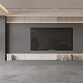 Modern Gray TV Wall Design With LED Strip Lights And Decorative Shelves