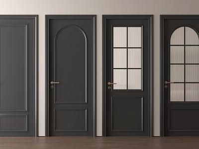 Black Hinged Doors With Various Designs Including Glass Panels And Arched Top For Home Interior 3d model
