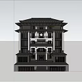 Traditional Chinese Style Detached Villa Exterior With Courtyard Greenery And Large Windows