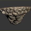 Stone Lion Head Sculpture With Detailed Mane And Facial Features On Dark Reflective Surface