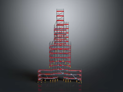 Tall Red Multi Level Scaffolding Structure Used In Building Construction Project 3d model