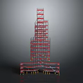 Tall Red Multi Level Scaffolding Structure Used In Building Construction Project 3d model