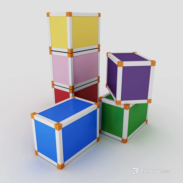 Colorful Cube Shaped Stools Featuring Yellow Pink Red Blue Purple Green and Orange Corner Joints 3d model 