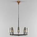 Modern Chandelier Design With Multiple White Lampshades Black Metal Frame And Gold Accents