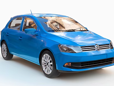 Blue Volkswagen Compact Hatchback Shiny Exterior With Alloy Wheels And Front Grille 3d model