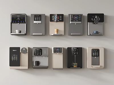 Modern Coffee Machines With Assorted Designs And Functional Features On 3d model