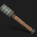 Vintage Green Grenade Weapon Featuring Wooden Handle Marked Text And Metal Base