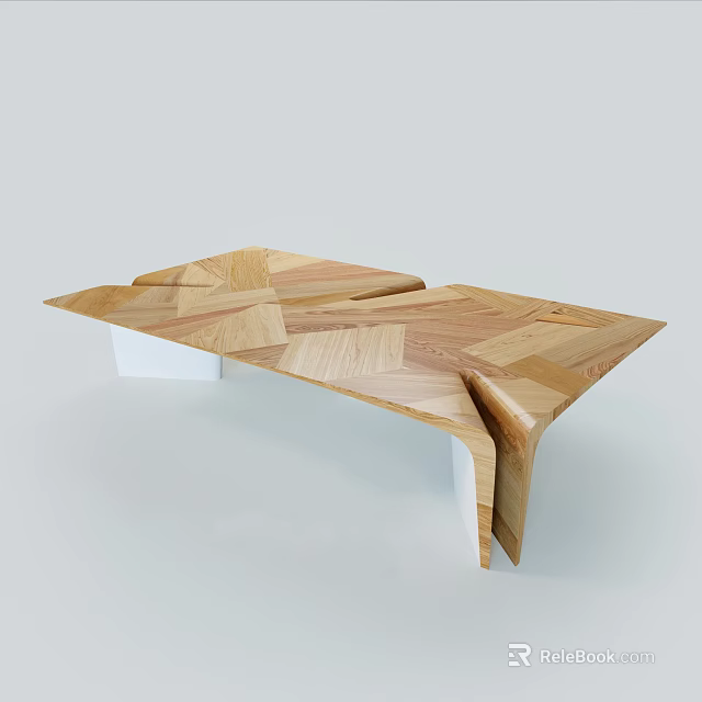 Modern Wooden Coffee Table With Geometric Patchwork Design And Unique Structure 3d model