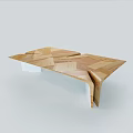 Modern Wooden Coffee Table With Geometric Patchwork Design And Unique Structure 3d model