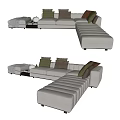 Modern Beige Sectional Sofa With Multiple Decorative Cushions And Ottoman 3d model