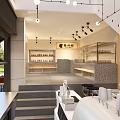 Modern Cafe Exterior Design With Glass Windows Outdoor Seating Awning And Tree Patio Area