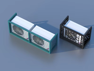 Modern Dual Air Cooler Fans In Green And Black Grid Design 3d model