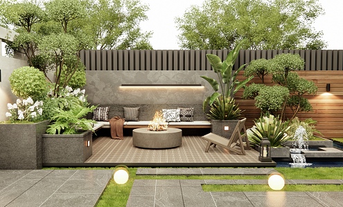 Villa Patio Garden Outdoor Sofa Waterscape Seat Plant Heap Shrubs Flowers and Plants 3d model