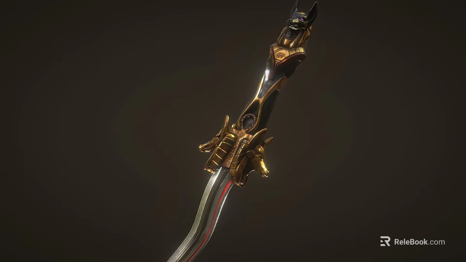 Ornate Ancient Sword With Golden Hilt Decorations And Sharp Metallic Blade 3d model 